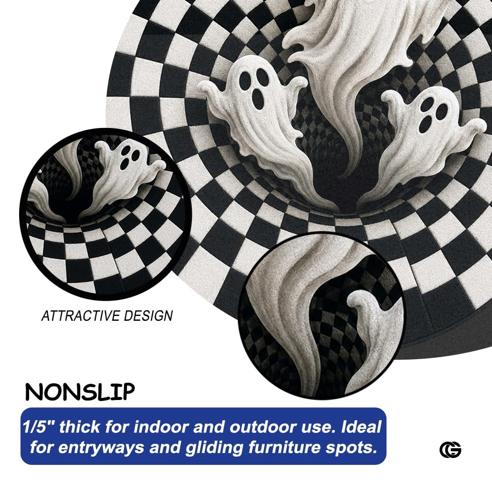 Personalized Halloween 3D Optical Illusion Ghost Round Rug (A04)