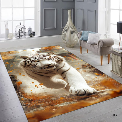Bright interior decor setup featuring the charging white tiger floor carpet - thumbnail image 6 of 8