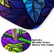 Full overhead view of the floral mosaic area rug displaying golden sunflower bloom over purple and blue glass segments. - thumbnail image 3 of 8