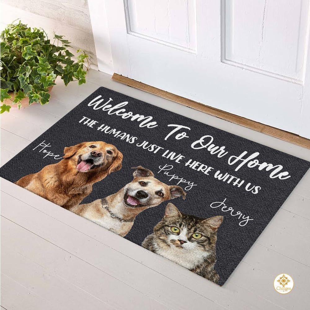 Personalized Dog Welcome Mat for Front Door and Entryway