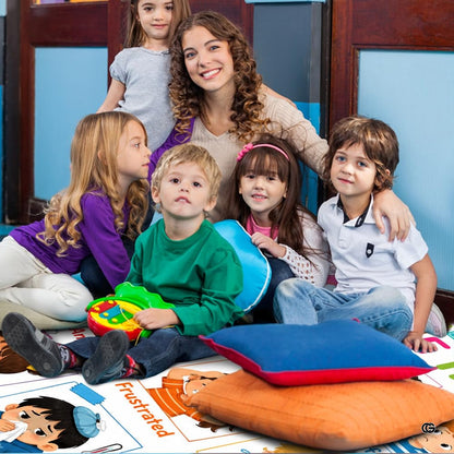 Children reading corner decor styled with an emotions motif area rug. - thumbnail image 6 of 7