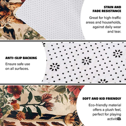 Infographic showing anti-slip dotted backing and stain resistance features - thumbnail image 4 of 7