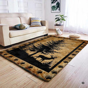 Rustic pine deer area rug styled on hardwood flooring in cabin living room. - thumbnail image 4 of 7