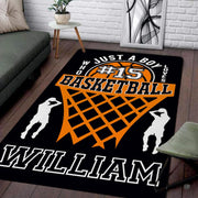 decorative accent slam dunk graphic area rug featuring orange hoop illustration and player silhouettes. - thumbnail image 1 of 7