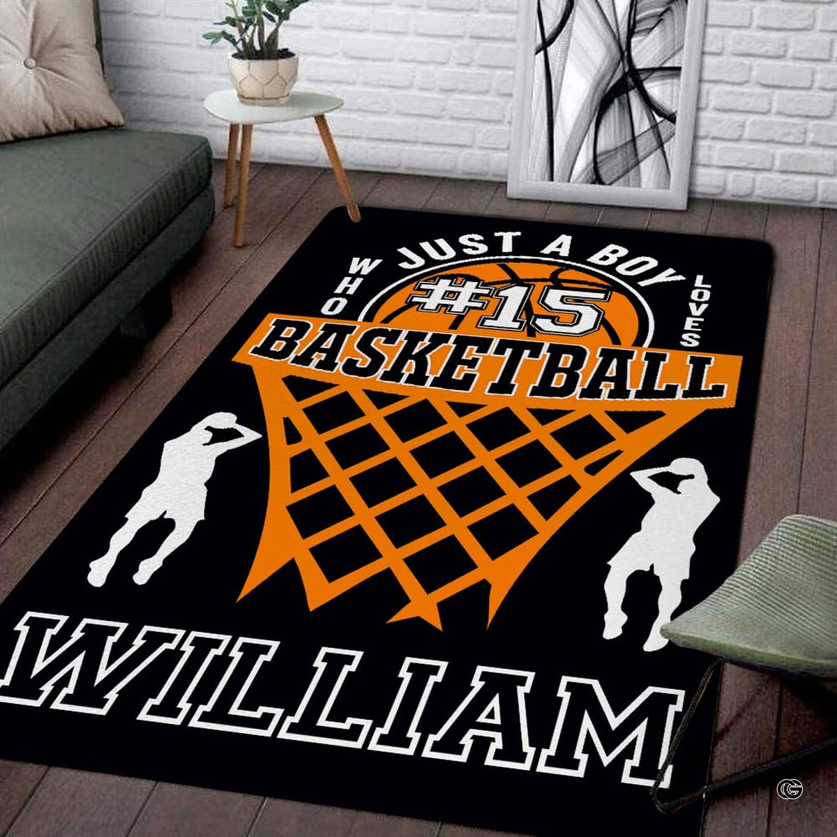 decorative accent slam dunk graphic area rug featuring orange hoop illustration and player silhouettes. - image 1 of 7