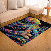 Living room setup featuring the vibrant psychedelic octopus area rug beneath ambient light. - thumbnail image 7 of 7