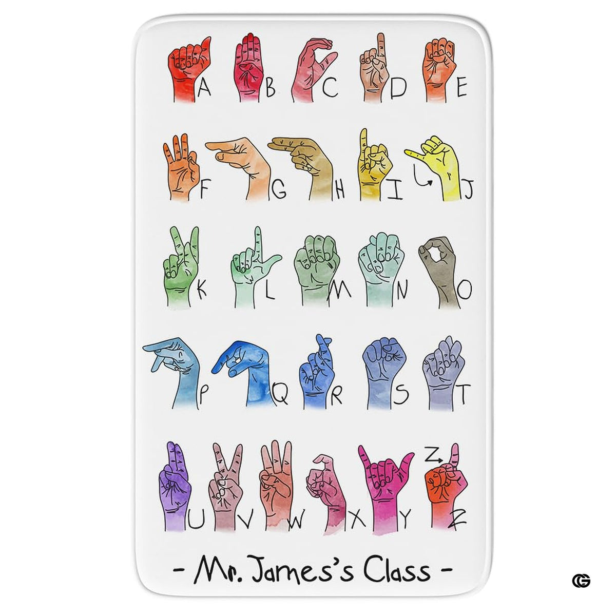 Watercolor ASL alphabet classroom chart rectangular area rug on white. - image 1 of 8