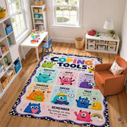 Personalized Teachers Classroom Rug, Custom Teacher Name Classroom Rules Area Rug, Feeling Chart Calming Corner Mat, Kindergarten Educational Back to School Class Decor (D3)