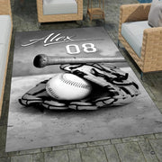 Full view of monochrome baseball theme white area rugs for living room display. - thumbnail image 7 of 7