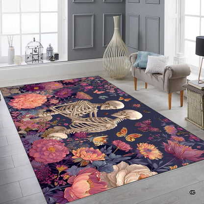 Floor layout view of the romantic skeletal couple among purple peonies and butterflies - thumbnail image 2 of 8