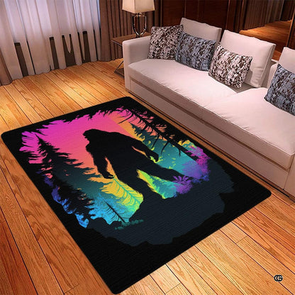 Stylized woodland animal rug kids decor setting with Sasquatch silhouette in a modern bedroom interior. - thumbnail image 3 of 5