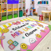 Personalized Teacher Classroom Rug, Custom Back to School Welcome Mat with Name, Kindergarten Preschool Elementary Decor, Composition Notebook Carpet (A02)