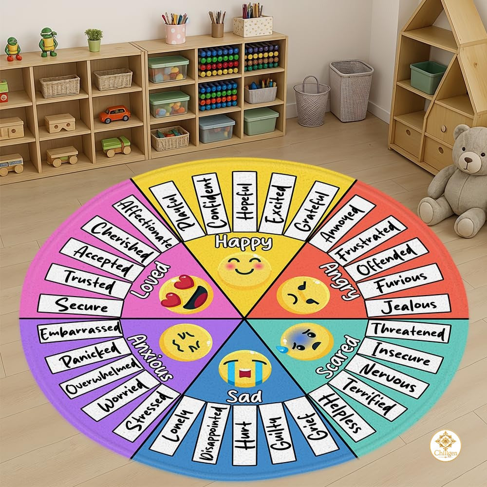 Custom Feelings Wheel Welcome Mat for Classroom and Office