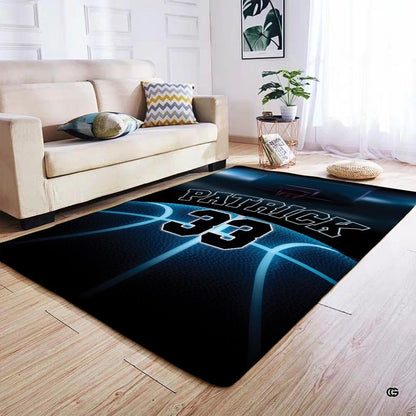 Anti-slip dot backing and clean hemmed edge stitching on cyber basketball rug - thumbnail image 4 of 7