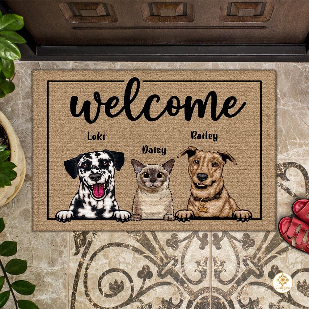 Personalized Dog Welcome Mat for Entryway and Front Door