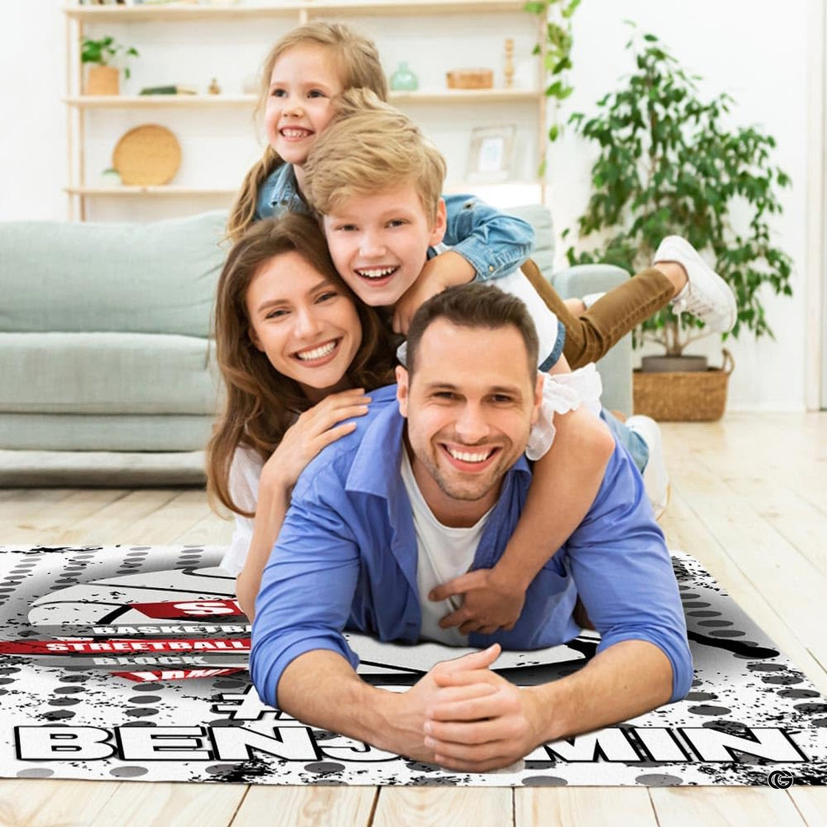 Basketball slam dunk living room area rug styled in modern patio lounge setting - image 5 of 7