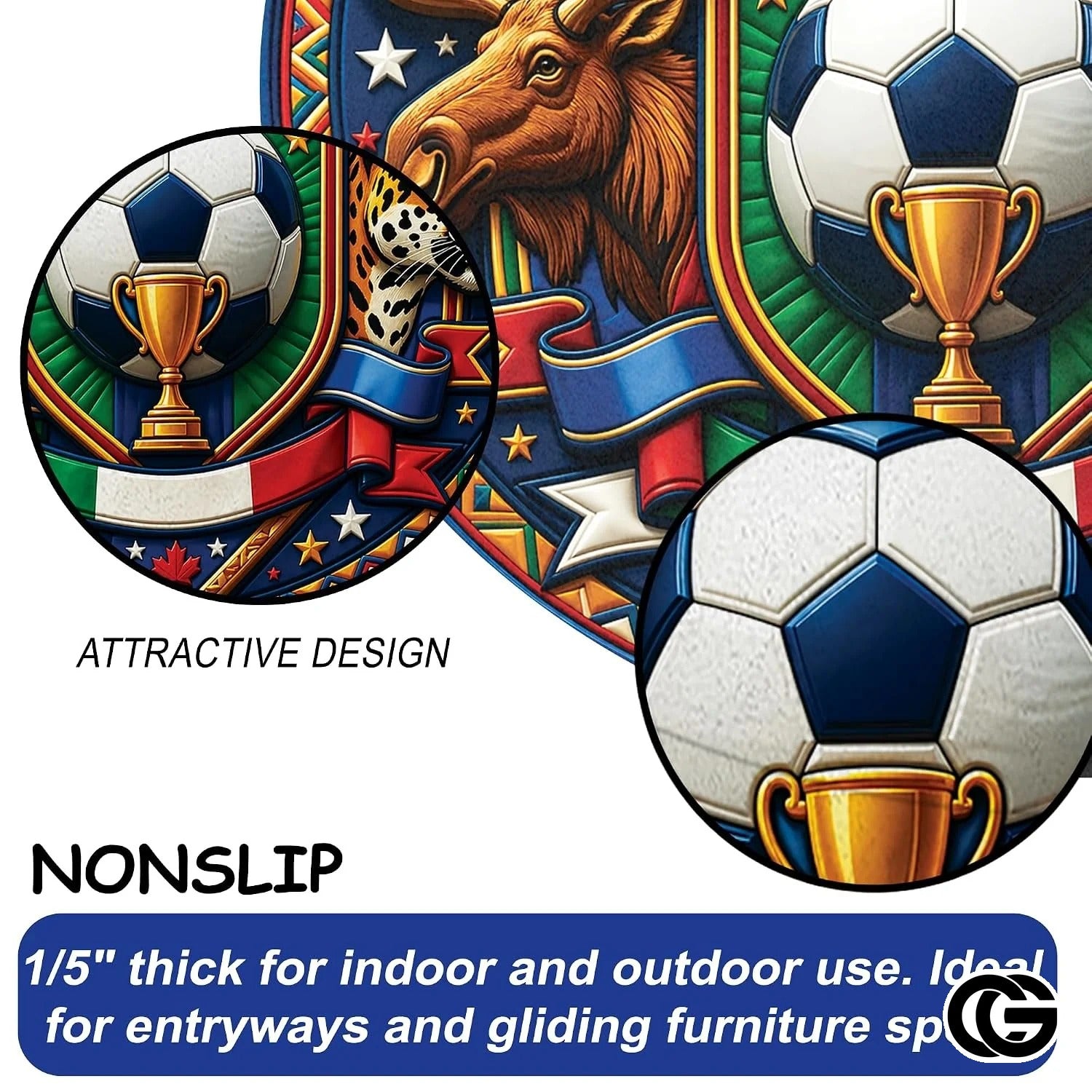 Custom Soccer Championship Round Rug with World Flags and Trophy