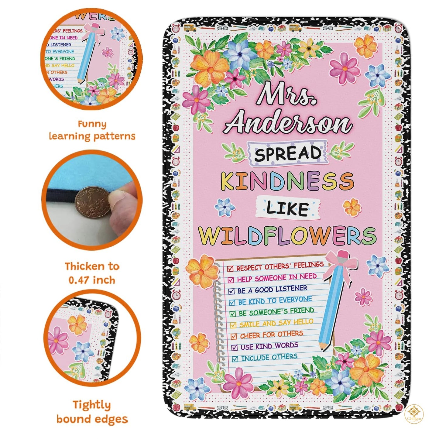 Custom Composition Notebook Classroom Rug with Plush Memory Foam
