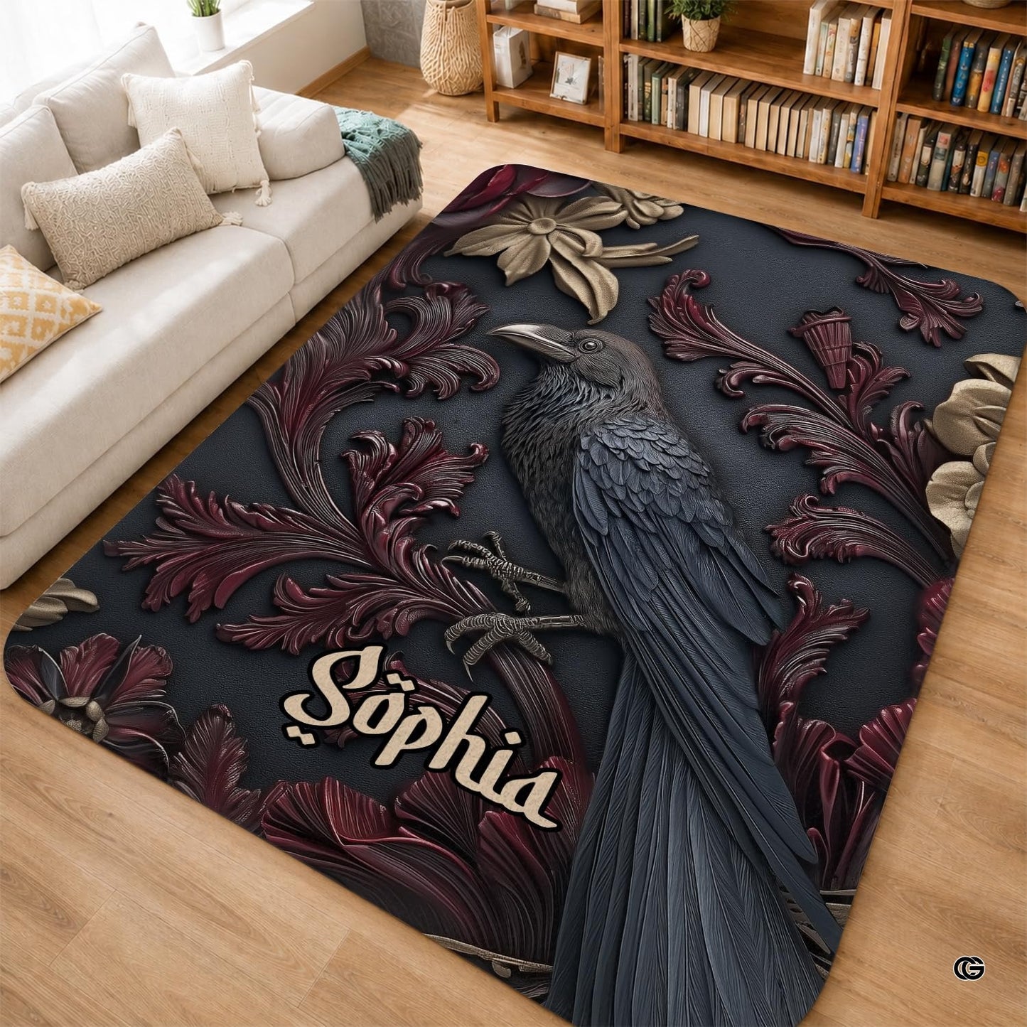 Personalized Witch Area Rug with Name - Custom Halloween Rug, Black Cat & Raven Floor Carpet, Spooky Gothic Home Decor, Non Slip Rugs (Style 1)