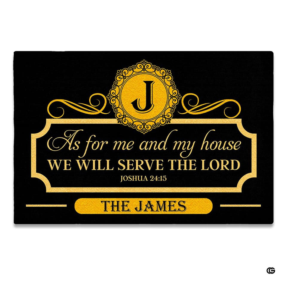 Personalized Christian Welcome Mat, As for me and My House We Will Serve The Lord Doormat, Religious Prayers Thought Door Mat Outdoor Indoor Print with Family Name, Entryway Decor (The Lord)