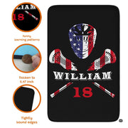 Spacious bedroom mockup featuring the athletic lacrosse helmet floor rug - thumbnail image 2 of 8