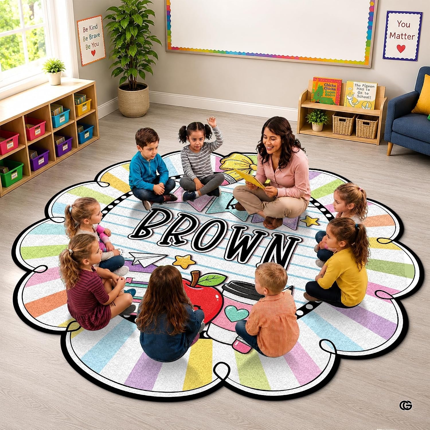 Personalized Composition Notebook Classroom Shaped Rugs for Kids (A02) | Custom Pennant Flag Carpet for Reading Corner, Non-Slip Apple Shape Rug Mat, Classroom Decor, Back To School Gift