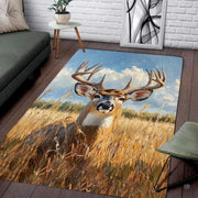 Overhead flat view of rectangular oil painting trophy buck area rug - thumbnail image 7 of 7