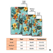 Dimension chart displaying size options for hibiscus sea turtle area rug. - thumbnail image 2 of 7