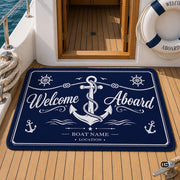 Custom Boat Rug, Personalized Welcome Aboard Mat with Boat Name, Nautical Area Rug for Deck, Entryway or Floor, Anchor Marine Decor, Boating Gift (Boat Rug 07)