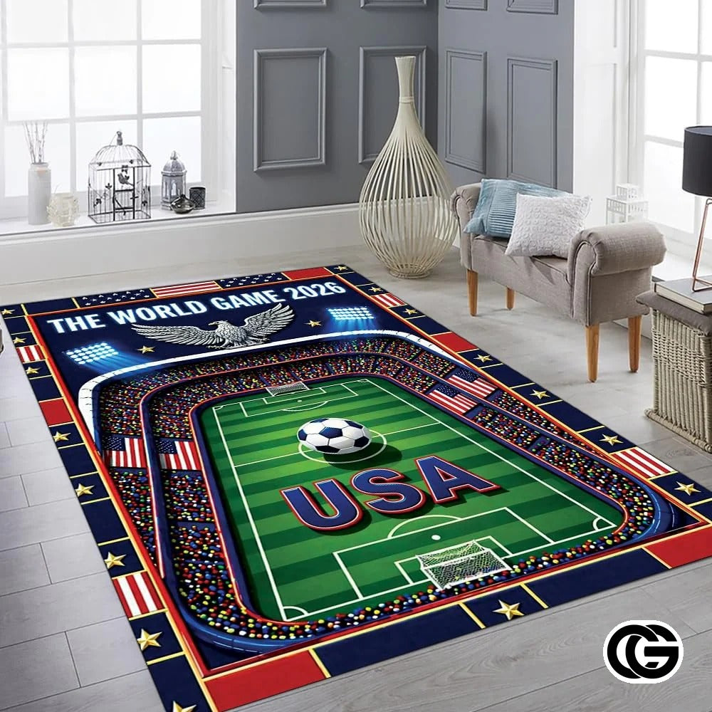 Custom Soccer 2026 Area Rug with Golden Trophy and Flags - D10