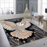 Full layout display of the barn owl rug showcasing intricate avian wildlife design and gold accents. - thumbnail image 8 of 8