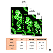 Bedroom floor mockup highlighting the glowing green football player wireframe area rug - thumbnail image 2 of 7